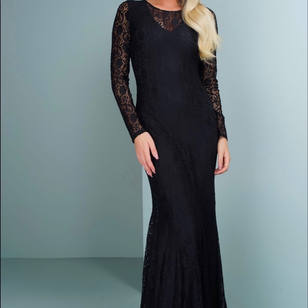 Black lace sleeve formal gown